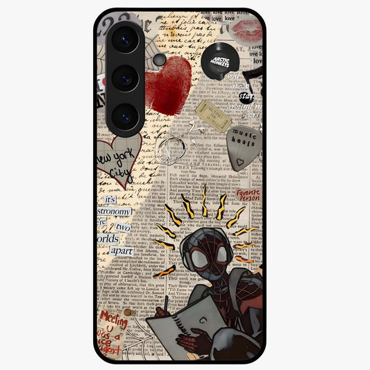 City Dream Sketch Glass Case showing flat back view with artistic city skyline sketch artwork and glossy glass finish.