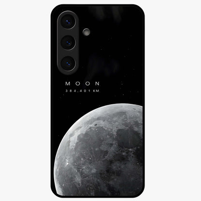 Cosmic Moon Glow Glass Case showing flat back view with glowing moon artwork and glossy glass finish.