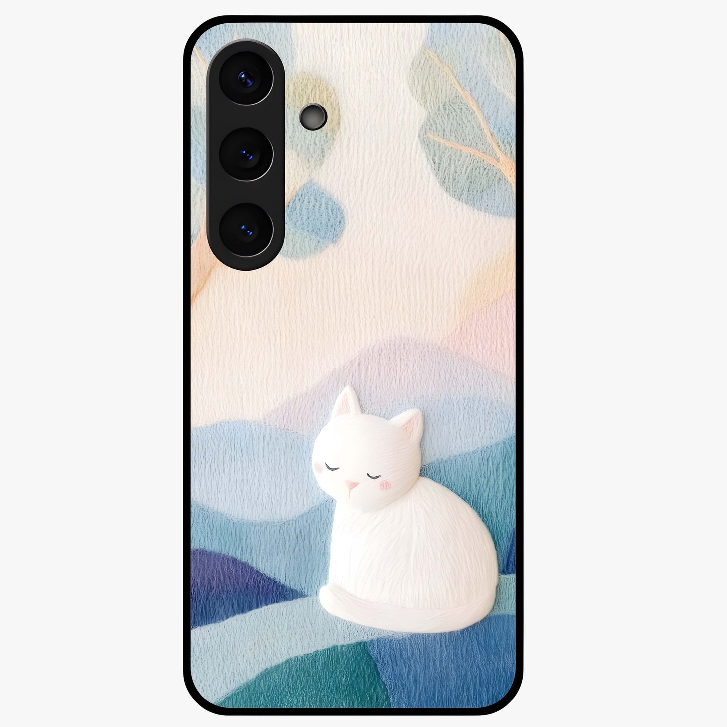 Cotton Dream Cat Glass Case showing flat back view with soft dreamy cat artwork and glossy glass finish.