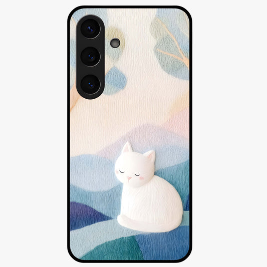 Cotton Dream Cat Glass Case showing flat back view with soft dreamy cat artwork and glossy glass finish.