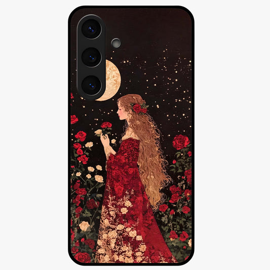 Crimson Dreams Glass Case showing flat back view with dreamy crimson artwork and glossy glass finish.