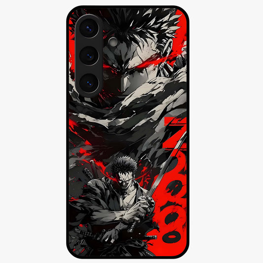 Demon Sword Resolve Glass Case showing flat back view with fierce sword warrior artwork and glossy glass finish.