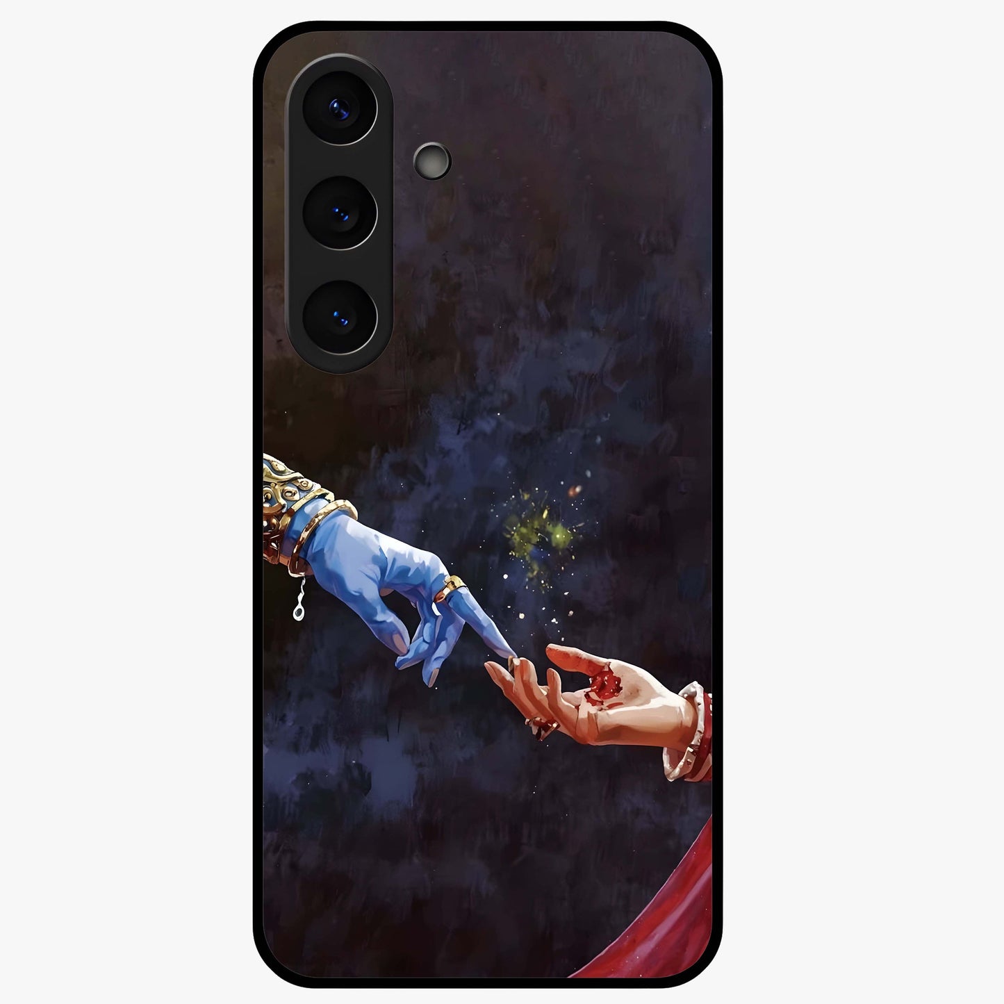 Divine Touch Eternal Glass Case showing flat back view with spiritual themed artwork and glossy glass finish.