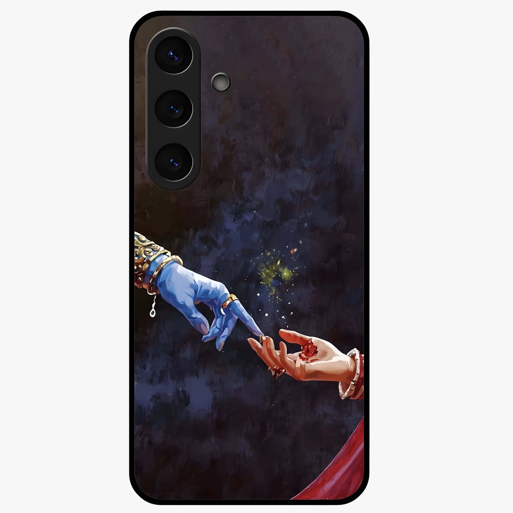 Divine Touch Eternal Glass Case showing flat back view with spiritual themed artwork and glossy glass finish.