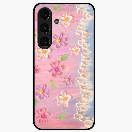 Dreamy Painted Garden Glass Case showing flat back view with artistic painted floral garden artwork and glossy glass finish.