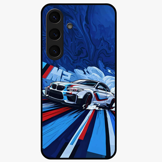 Drift Power Rush Glass Case showing flat back view with dynamic racing inspired artwork and glossy glass finish.
