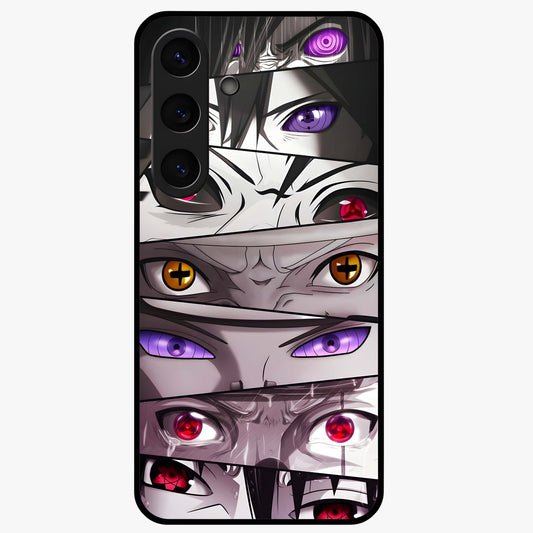 Eyes of Destiny Glass Case showing flat back view with striking eye themed artwork and glossy glass finish.