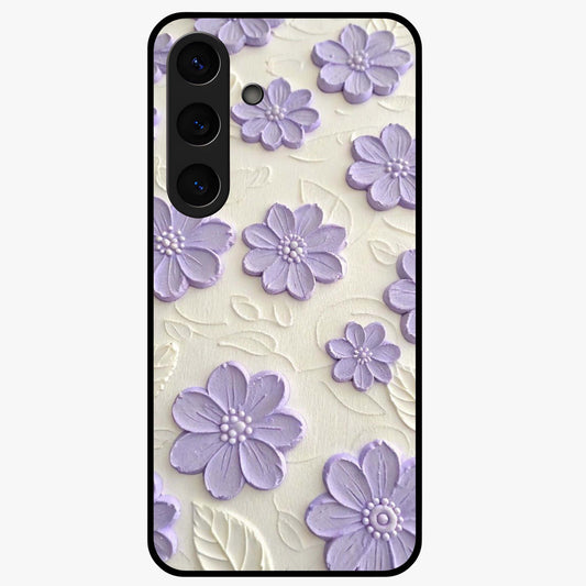 Floral Wall Art With Purple Flowers Glass Case showing flat back view with purple flower artwork and glossy glass finish.