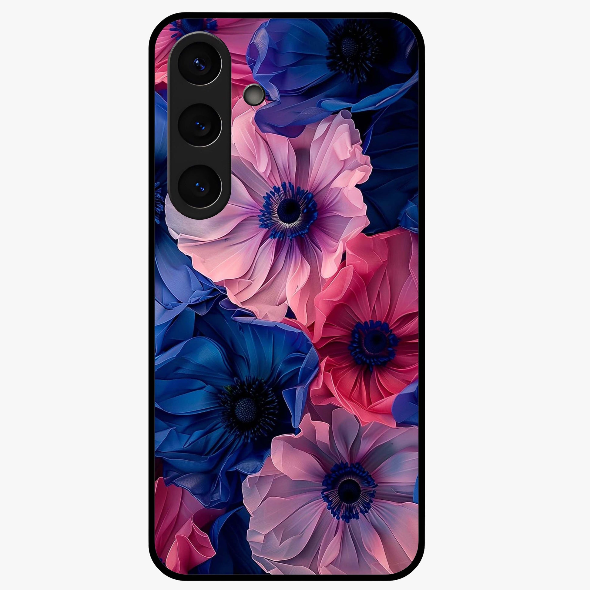 Flower Paper Art Pattern Glass Case showing flat back view with paper cut style floral artwork and glossy glass finish.