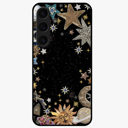 Galactic Jewel Stars Glass Case showing flat back view with sparkling star jewel artwork and glossy glass finish.