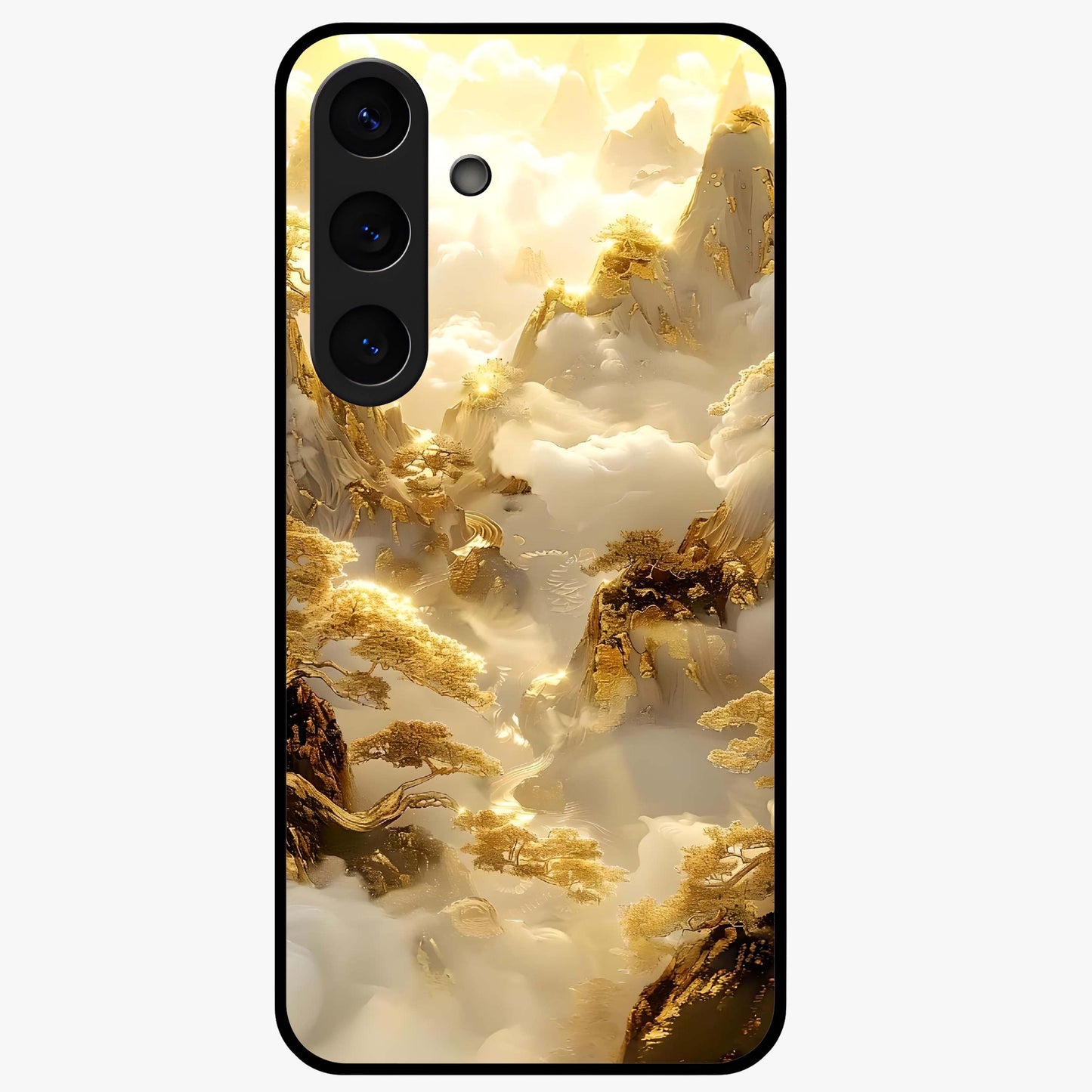 Gates Of Illumination Glass Case showing flat back view with mystical illuminated gate artwork and glossy glass finish.