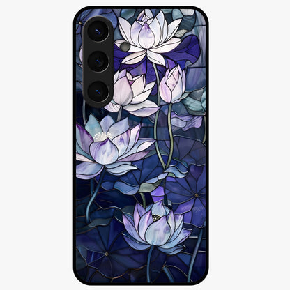 Gloss Petal Rush Glass Case showing flat back view with glossy flower petal artwork and smooth glass finish.