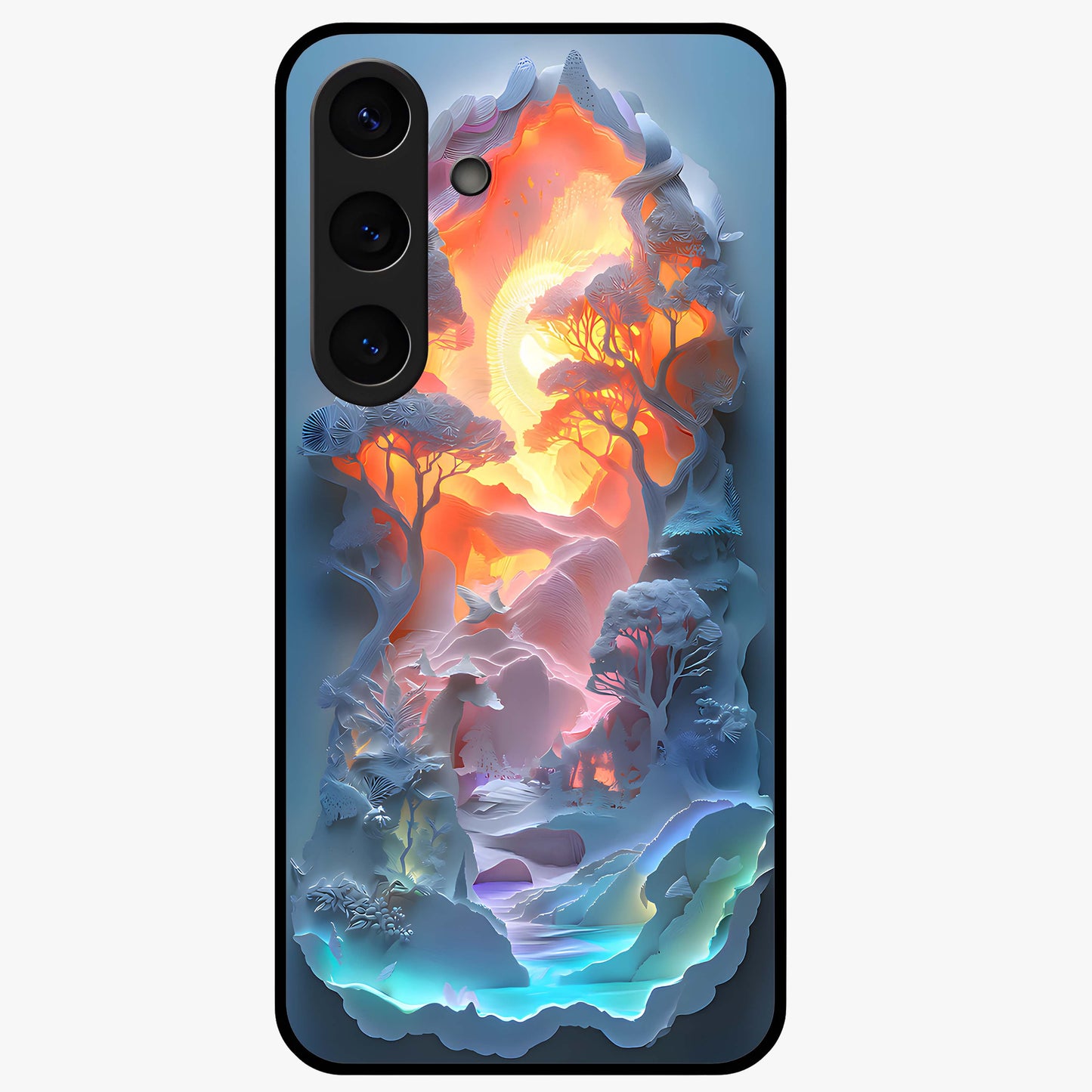 Glow Forest Portal Glass Case showing flat back view with glowing forest portal artwork and glossy glass finish.