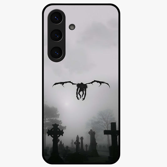 Graveyard Shadow Descent Glass Case showing flat back view with dark graveyard themed artwork and glossy glass finish.