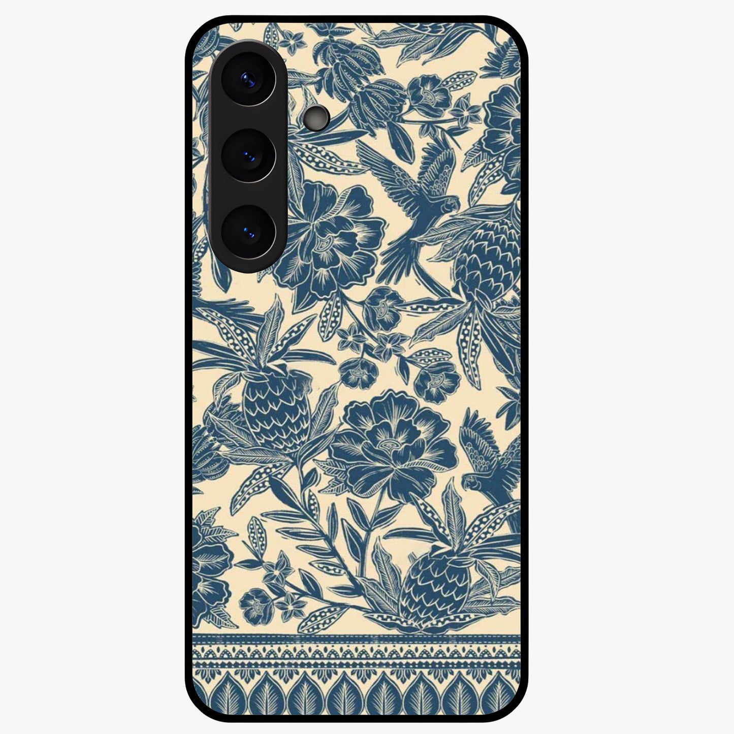 Heirloom Wild Bloom Glass Case showing flat back view with vintage inspired wild flower artwork and glossy glass finish.