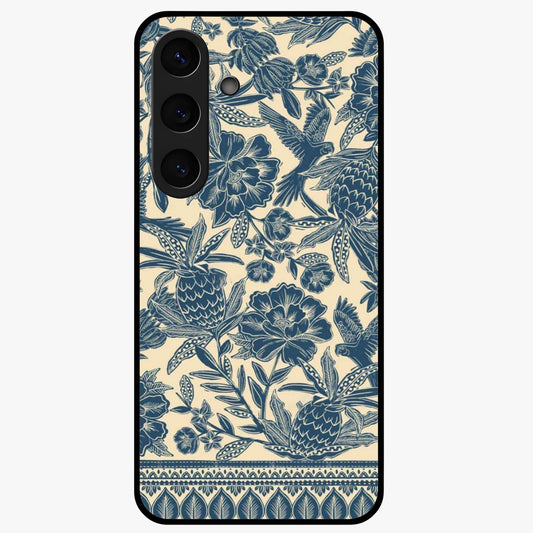 Heirloom Wild Bloom Glass Case showing flat back view with vintage inspired wild flower artwork and glossy glass finish.