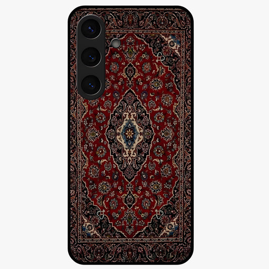 Heritage Carpet Royale Glass Case showing flat back view with ornate Persian carpet inspired pattern and glossy glass finish.