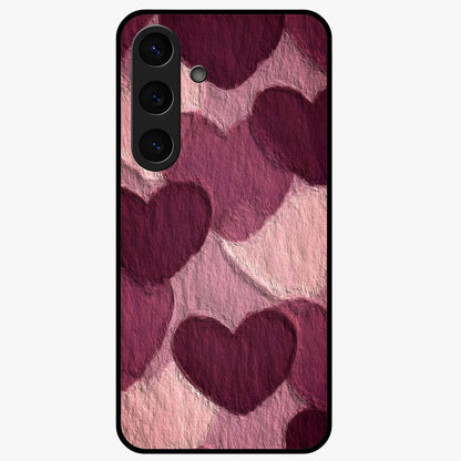 Layered Paper Hearts Glass Case showing flat back view with layered paper heart artwork and glossy glass finish.