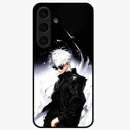 Limitless Shadow King Glass Case showing flat back view with powerful shadow warrior artwork and glossy glass finish.