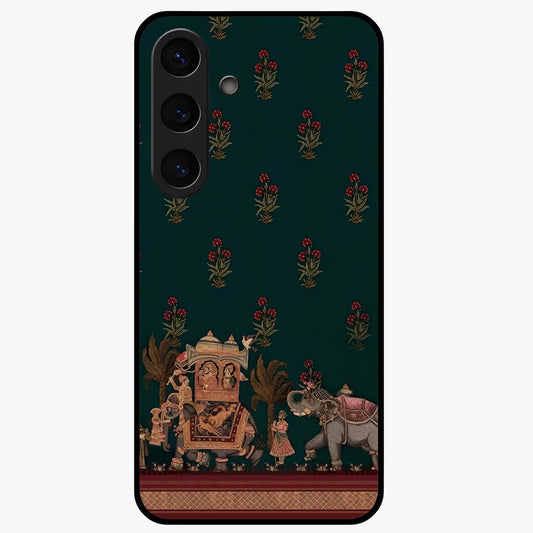 Macmerise Glass Case showing flat back view with stylish modern artwork and glossy glass finish.