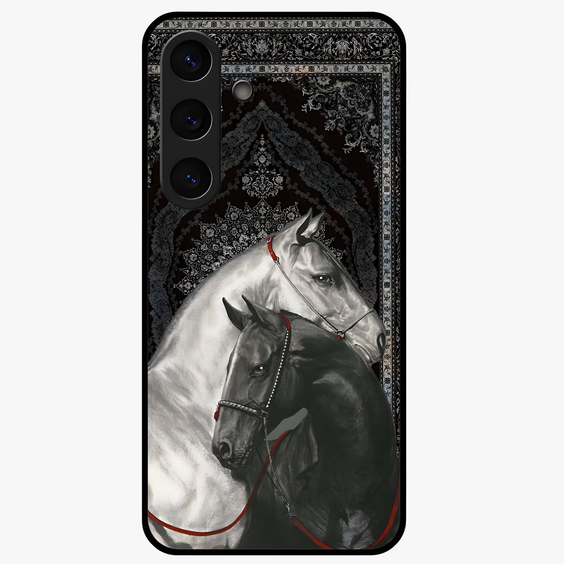 Majestic Ride Legacy Glass Case showing flat back view with powerful automotive inspired artwork and glossy glass finish.