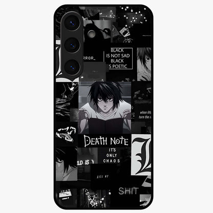 Midnight Chaos Mind Glass Case showing flat back view with abstract dark themed artwork and glossy glass finish.