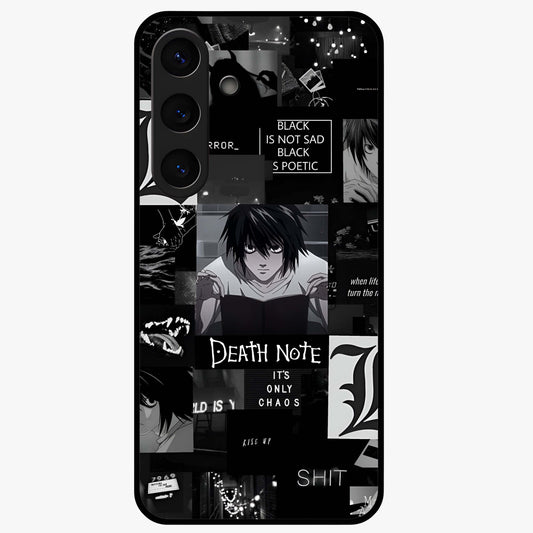 Midnight Chaos Mind Glass Case showing flat back view with abstract dark themed artwork and glossy glass finish.