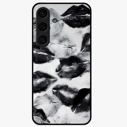 Midnight Kiss Marks Glass Case showing flat back view with lipstick kiss mark artwork and glossy glass finish.