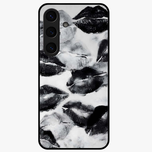 Midnight Kiss Marks Glass Case showing flat back view with lipstick kiss mark artwork and glossy glass finish.