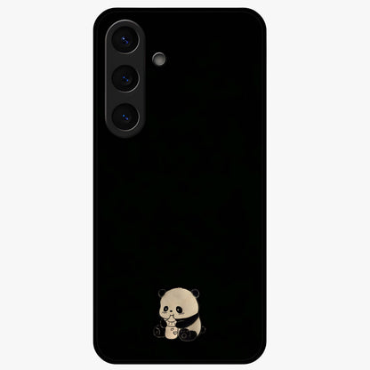 Midnight Panda Love Glass Case showing flat back view with cute panda themed artwork and glossy glass finish.