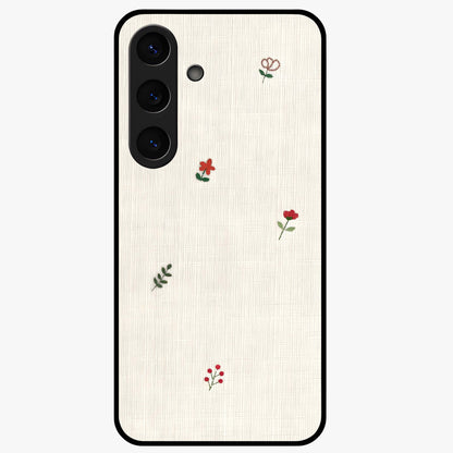 Minimal Petal Whispers Glass Case showing flat back view with soft minimal floral artwork and glossy glass finish.