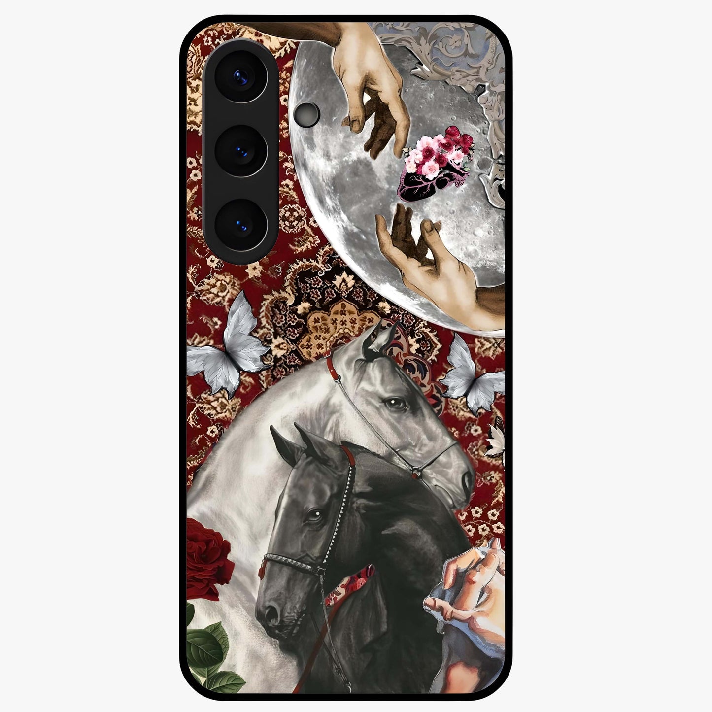Moonlit Royal Stallion Glass Case showing flat back view with majestic horse under moonlight artwork and glossy glass finish.
