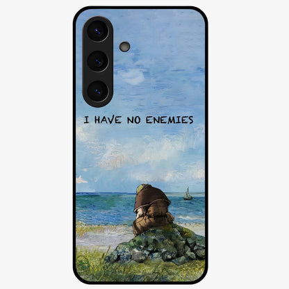 Peace Beyond War Glass Case showing flat back view with symbolic peace themed artwork and glossy glass finish.