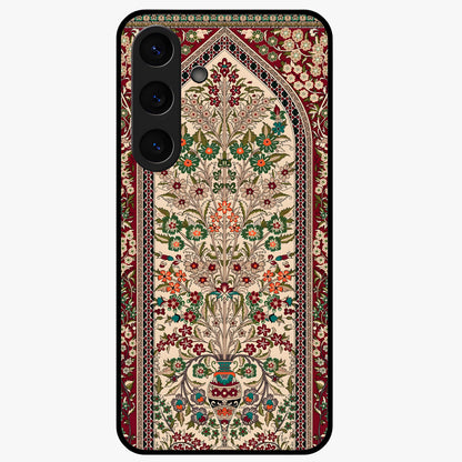 Persian Inspired Glass Case showing flat back view with ornate Persian style pattern artwork and glossy glass finish.