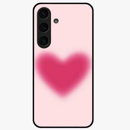 Pink Aura Heart Glass Case showing flat back view with glowing heart artwork and glossy glass finish.