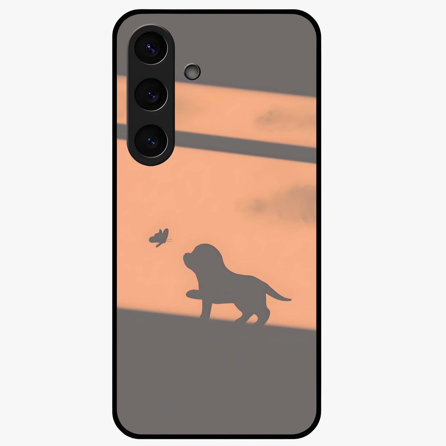 Puppy Shadow Art Glass Case showing flat back view with cute puppy shadow style artwork and glossy glass finish.