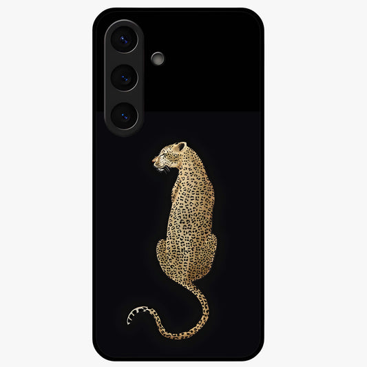 Regal Leopard Glass Case showing flat back view with bold leopard artwork and glossy glass finish.