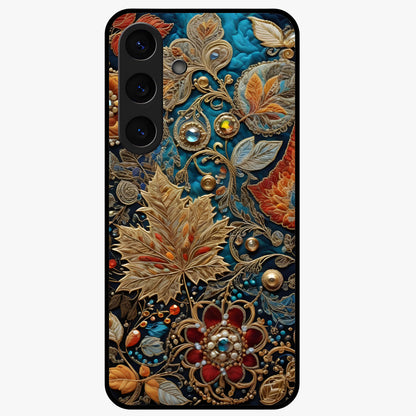 Royal Jewel Garden Glass Case showing flat back view with decorative floral garden artwork and glossy glass finish.