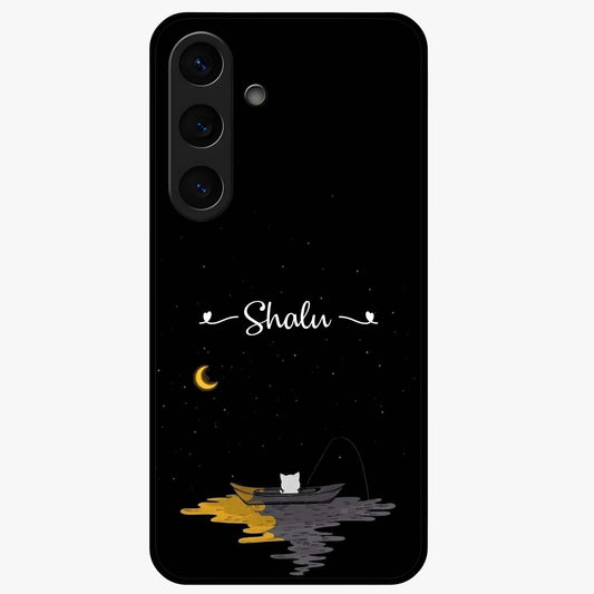 Silent Night Row Glass Case showing flat back view with calm night themed artwork and glossy glass finish.