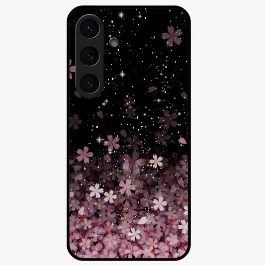 Small Starry Flowers Glass Case showing flat back view with delicate starry floral artwork and glossy glass finish.