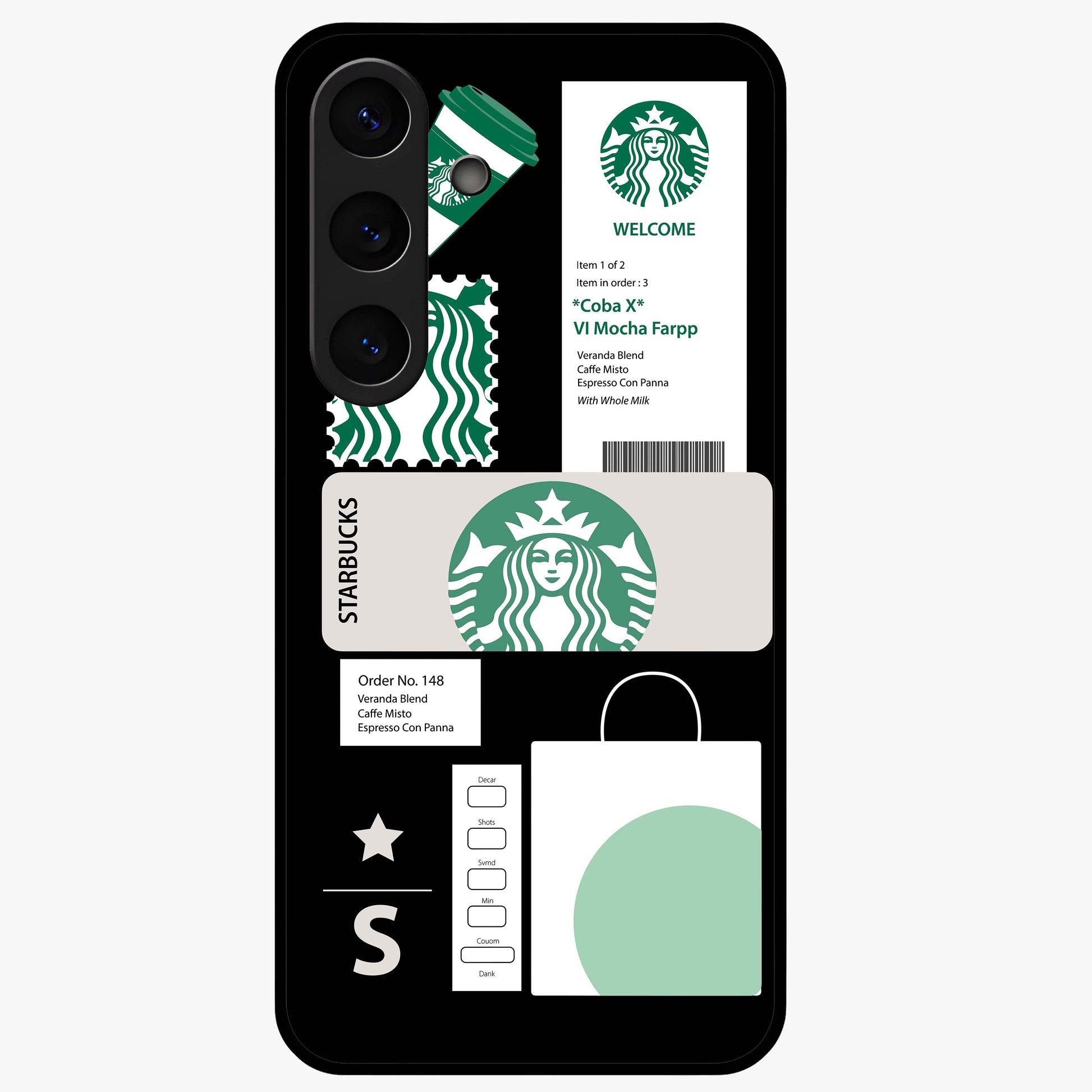 Starbucks Mocha Glass Case showing flat back view with coffee inspired artwork and glossy glass finish.