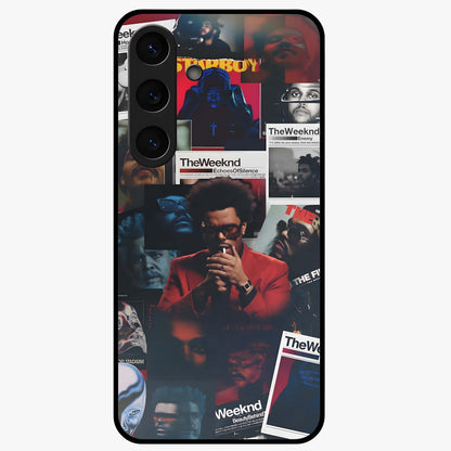 The Weeknd Glass Case showing flat back view with music inspired artistic portrait artwork and glossy glass finish.
