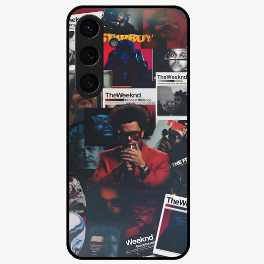 The Weeknd Glass Case showing flat back view with music inspired artistic portrait artwork and glossy glass finish.