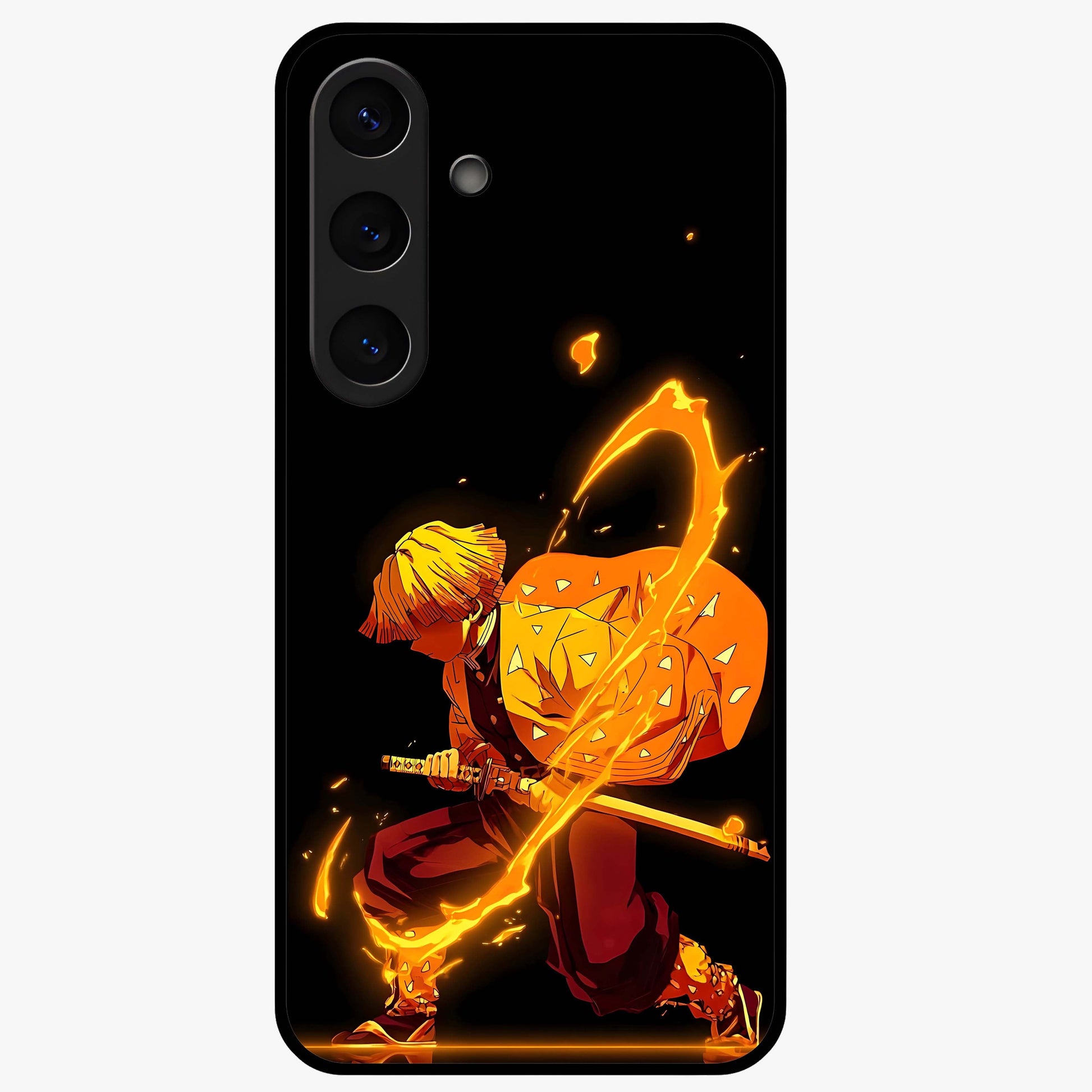 Thunder Flame Execution Glass Case showing flat back view with powerful flame and lightning artwork and glossy glass finish.