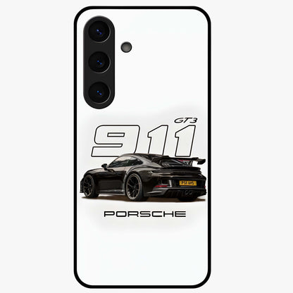 Turbo Legacy Icon Glass Case showing flat back view with iconic sports car inspired artwork and glossy glass finish.