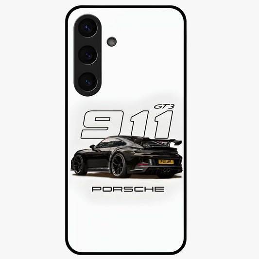 Turbo Legacy Icon Glass Case showing flat back view with iconic sports car inspired artwork and glossy glass finish.