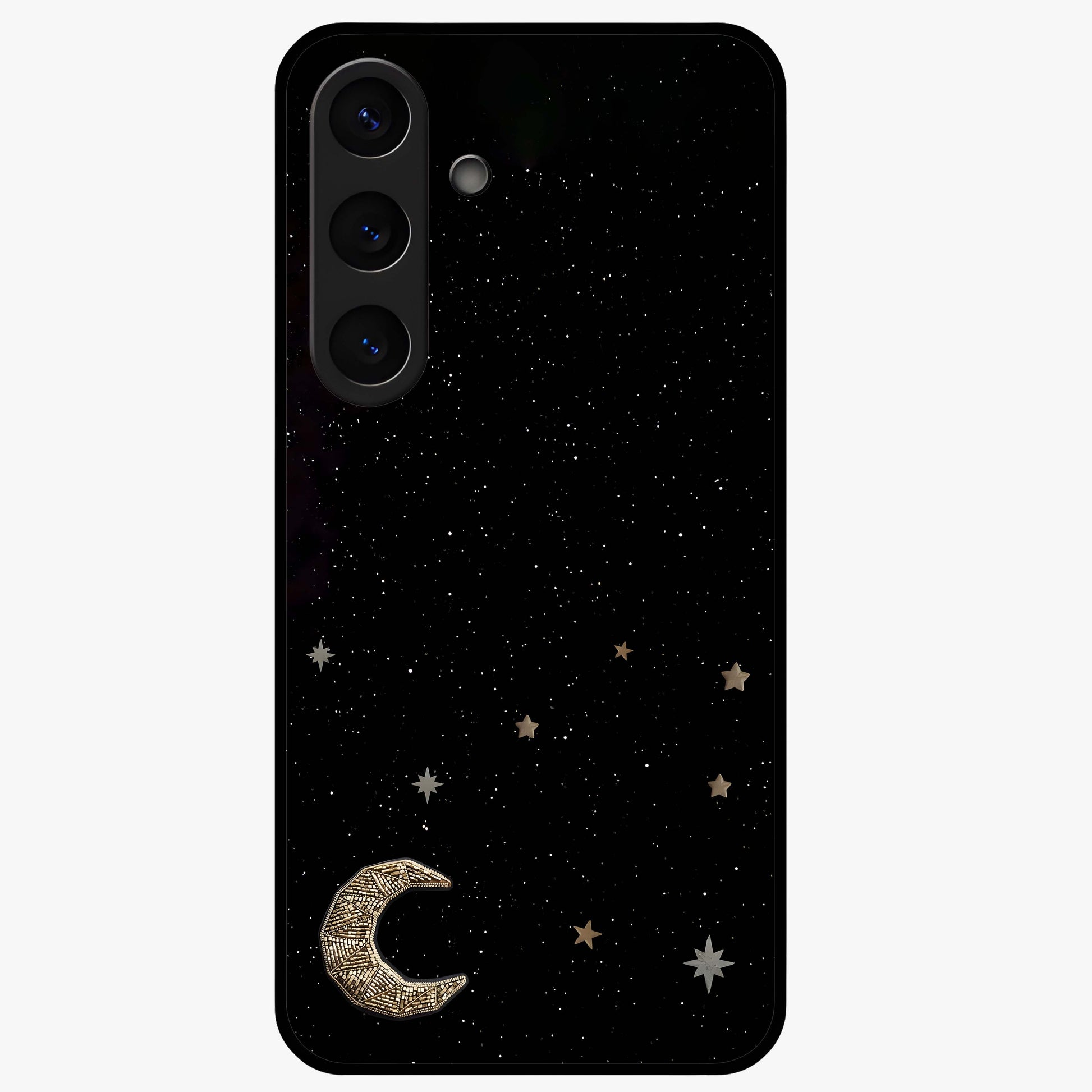 Twinkle Star With Half Moon Glass Case showing flat back view with star and half moon artwork and glossy glass finish.