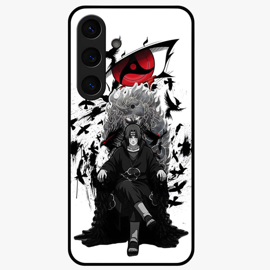 Uchiha Shadow Throne Glass Case showing flat back view with cosmic underwater themed artwork and glossy glass finish.