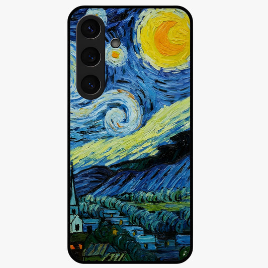 Van Gogh Art Glass Case showing flat back view with classic painterly artwork inspired by Van Gogh style and glossy glass finish.