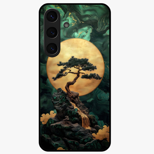 Zen Moon Rise Glass Case showing flat back view with calm moonrise artwork and glossy glass finish.